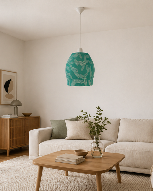 Abat-jour vert translucide à motifs de fougère
