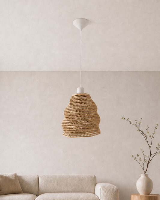 Abat-jour Perforé Chêne Blanc Suspension – Impression 3D – Jeux de Lumière Géométriques