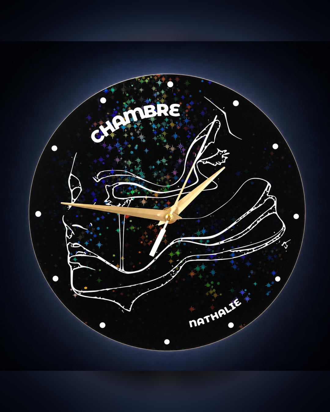 Horloge Murale Personnalisée Design Holographique – Impression 3D – Décoration Moderne