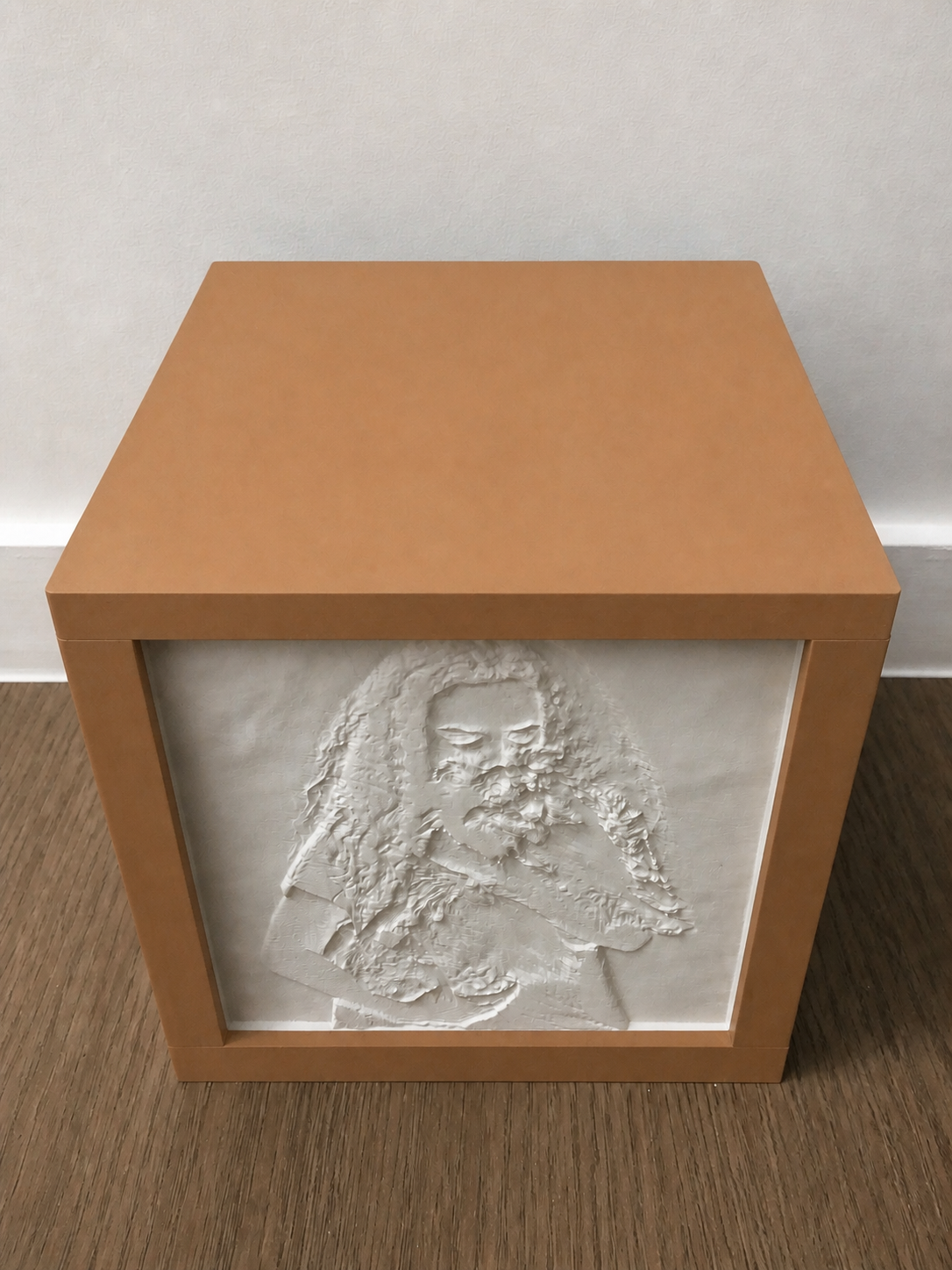 Cube lumineux personnalisé marron clair à 4 lithophanies, dessus plein, éclairé