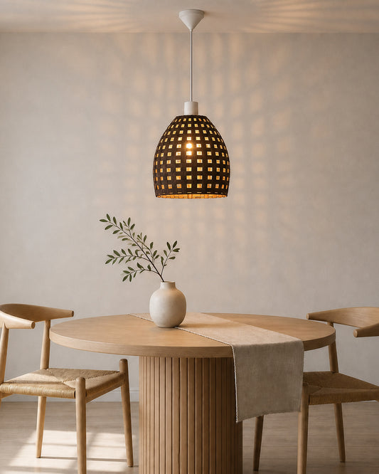 Abat-jour suspension marron effet tressé – Design artisanal imprimé en 3D