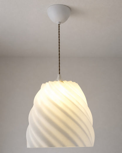 Suspension torsadée blanche allumée, vue produit