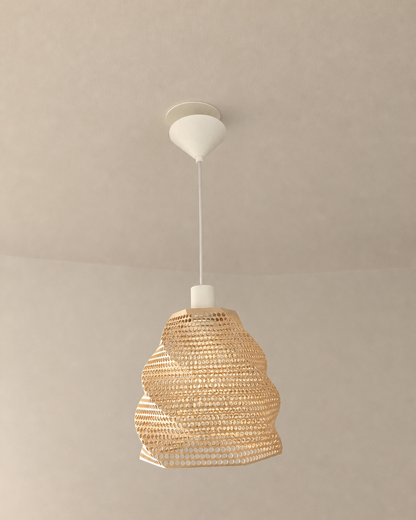 Abat-jour Perforé Chêne Blanc Suspension – Impression 3D – Jeux de Lumière Géométriques