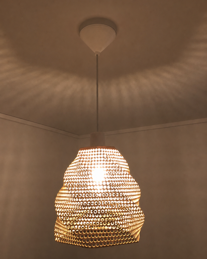 Abat-jour Perforé Chêne Blanc Suspension – Impression 3D – Jeux de Lumière Géométriques