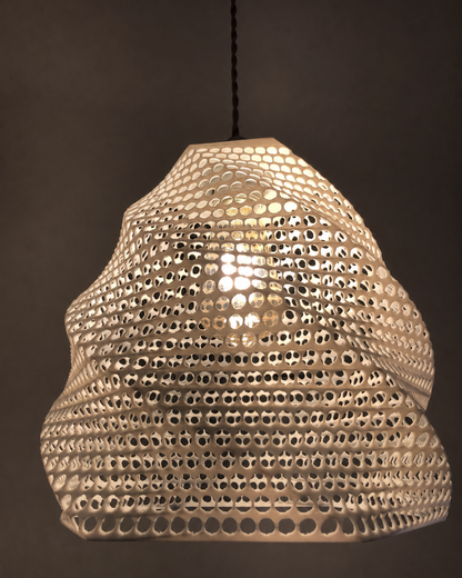 Abat-jour Perforé Chêne Blanc Suspension – Impression 3D – Jeux de Lumière Géométriques