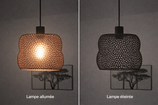 Suspension Design Organique – Abat-jour Ajouré Marron & Finition Noir Mat