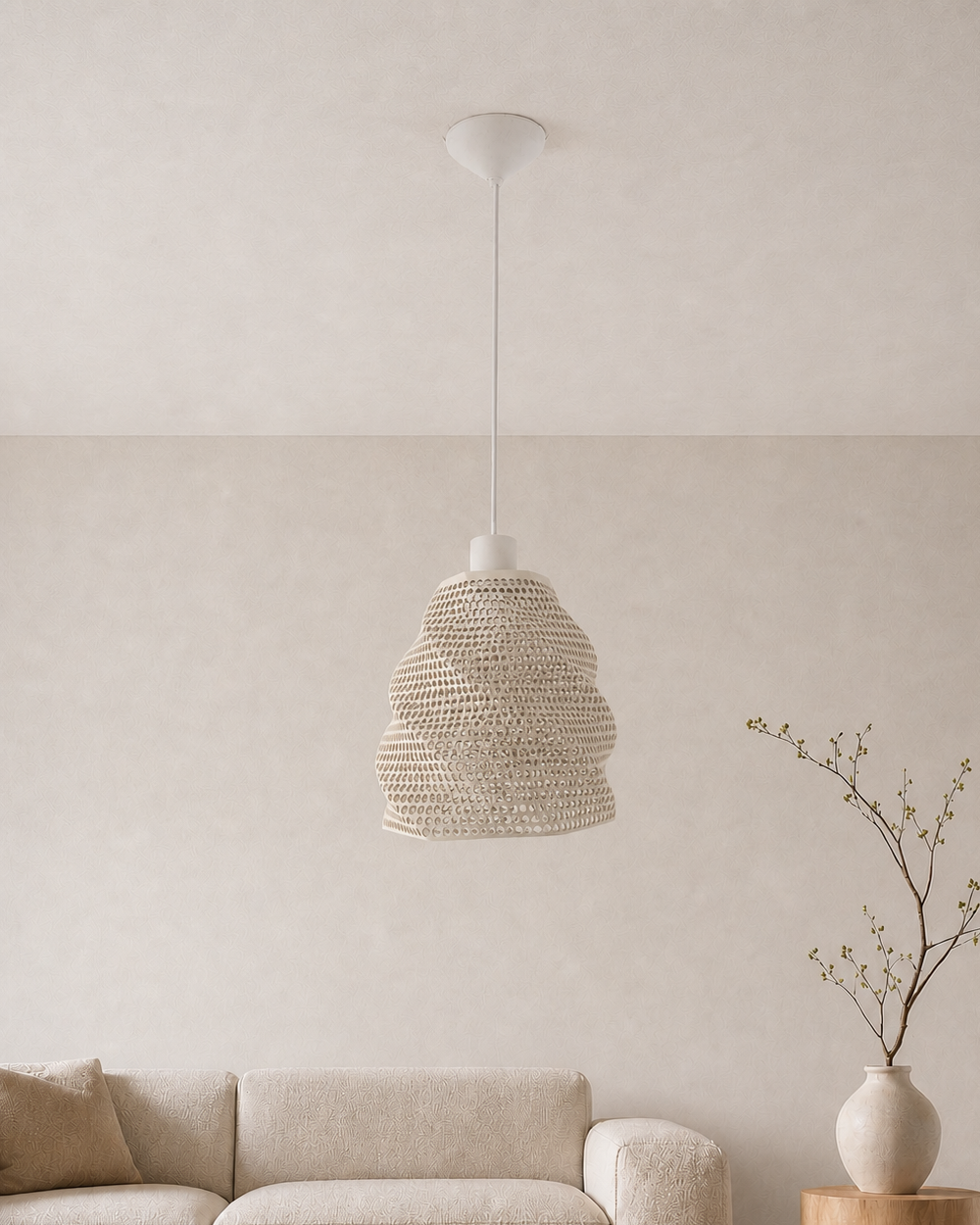 Abat-jour Perforé Blanc Suspension – Impression 3D – Jeux de Lumière Géométriques