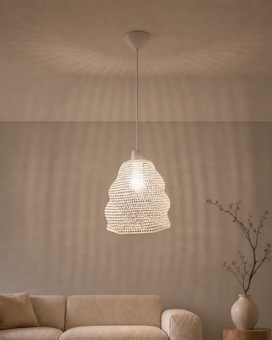 Abat-jour Perforé Blanc Suspension – Impression 3D – Jeux de Lumière Géométriques