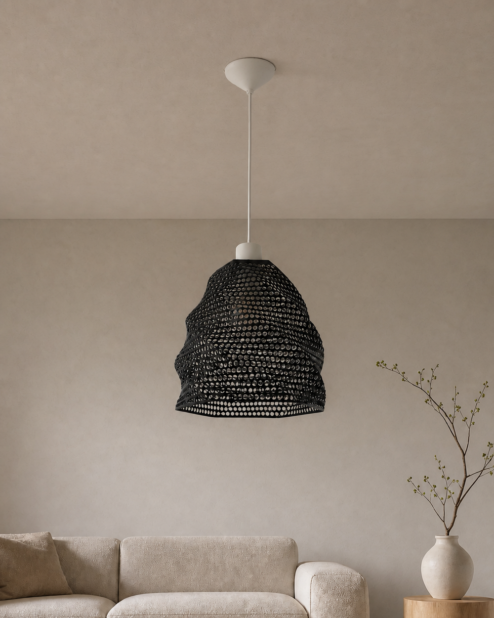 Abat-jour Perforé Suspension Luminaire Design Noir – Impression 3D – Jeux de Lumière