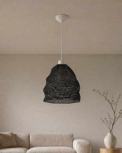 Abat-jour Perforé Suspension Luminaire Design Noir – Impression 3D – Jeux de Lumière