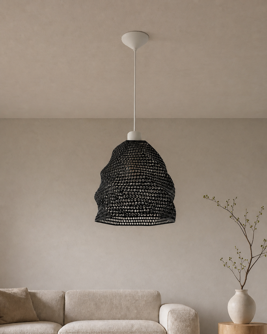 Abat-jour Perforé Suspension Luminaire Design Noir – Impression 3D – Jeux de Lumière